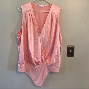 Good American Wrap Front Satin Bodysuit  Pink size 6